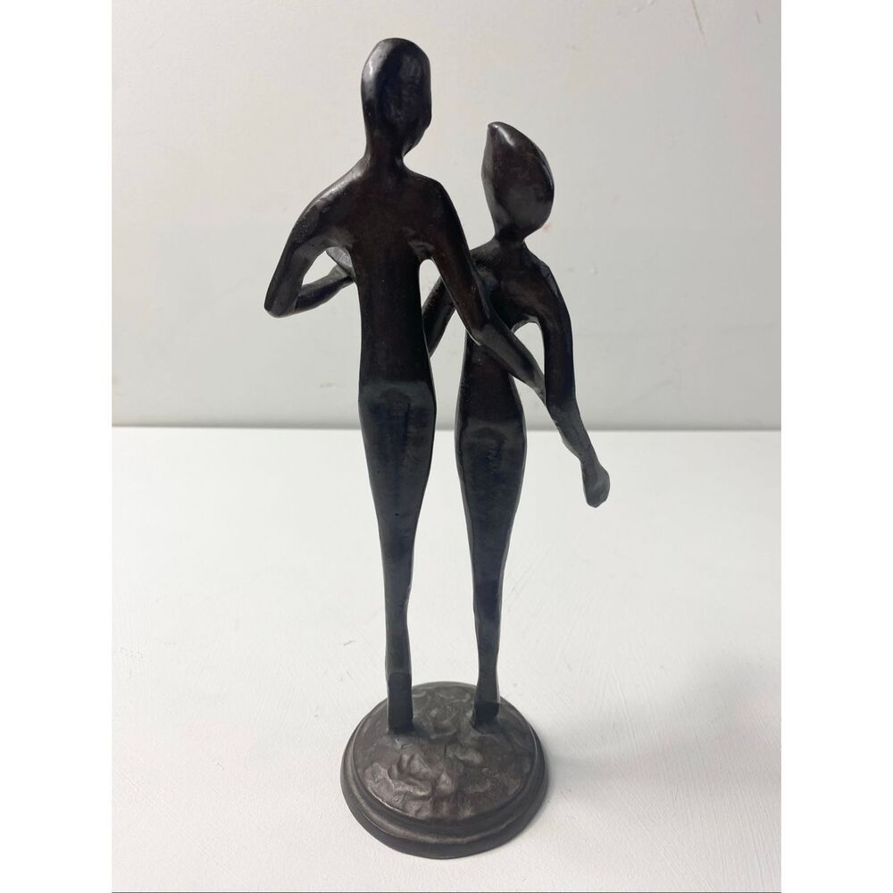 Vintage MCM Abstract Dancing Couple Metal Sculpture 10” Bronze Tone